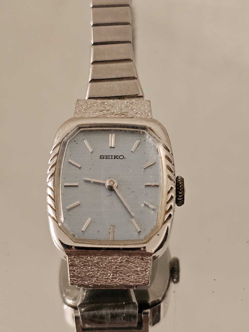 Seiko Silver-Tone Ladies Watch with Pale Blue Dial